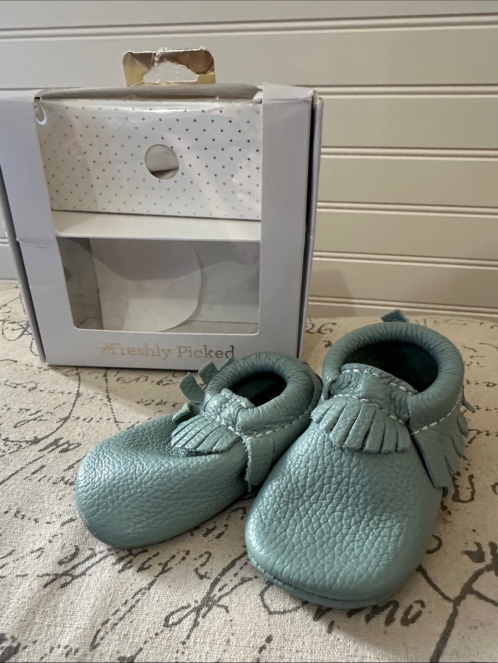 Freshly Picked Mint Green Leather Moccasins Shoes for Kids Baby 3